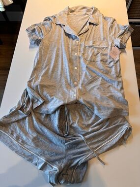 Auden Light Gray Sleepwear Top - Cloud Knit Short Sleeve